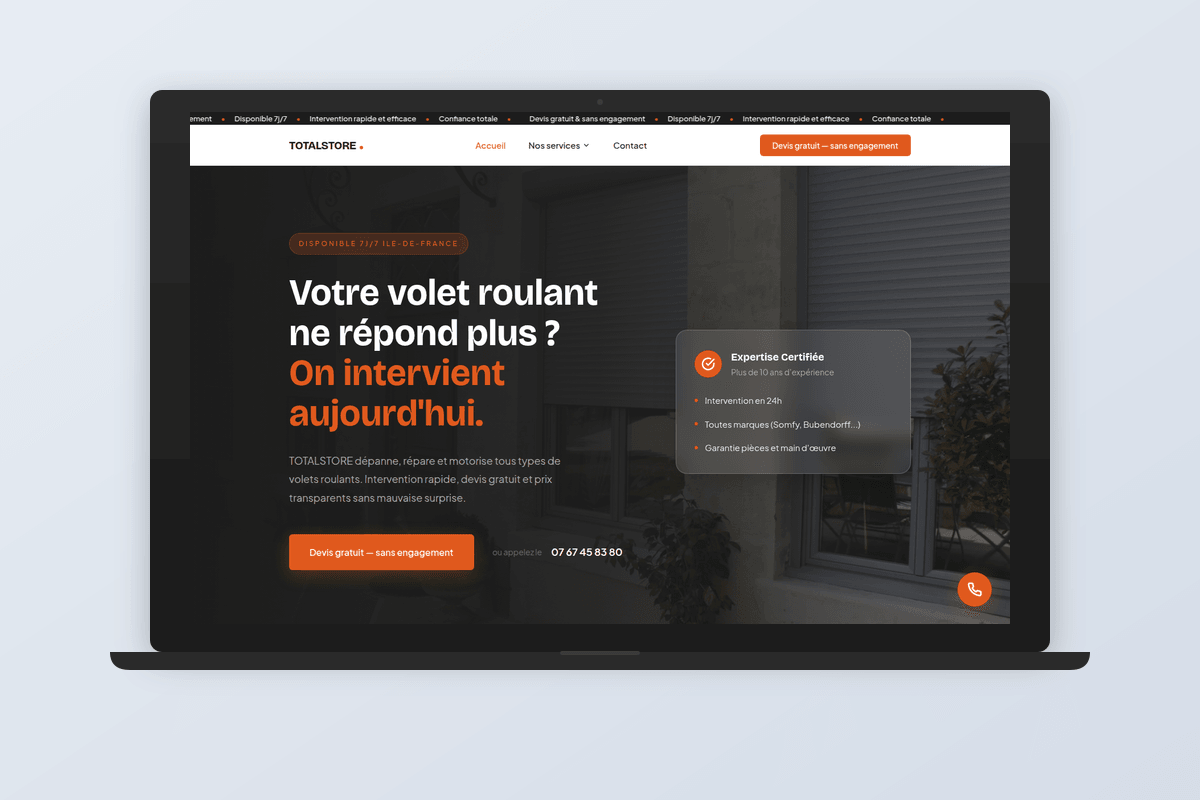 TotalStore – site vitrine volets roulants & SEO local